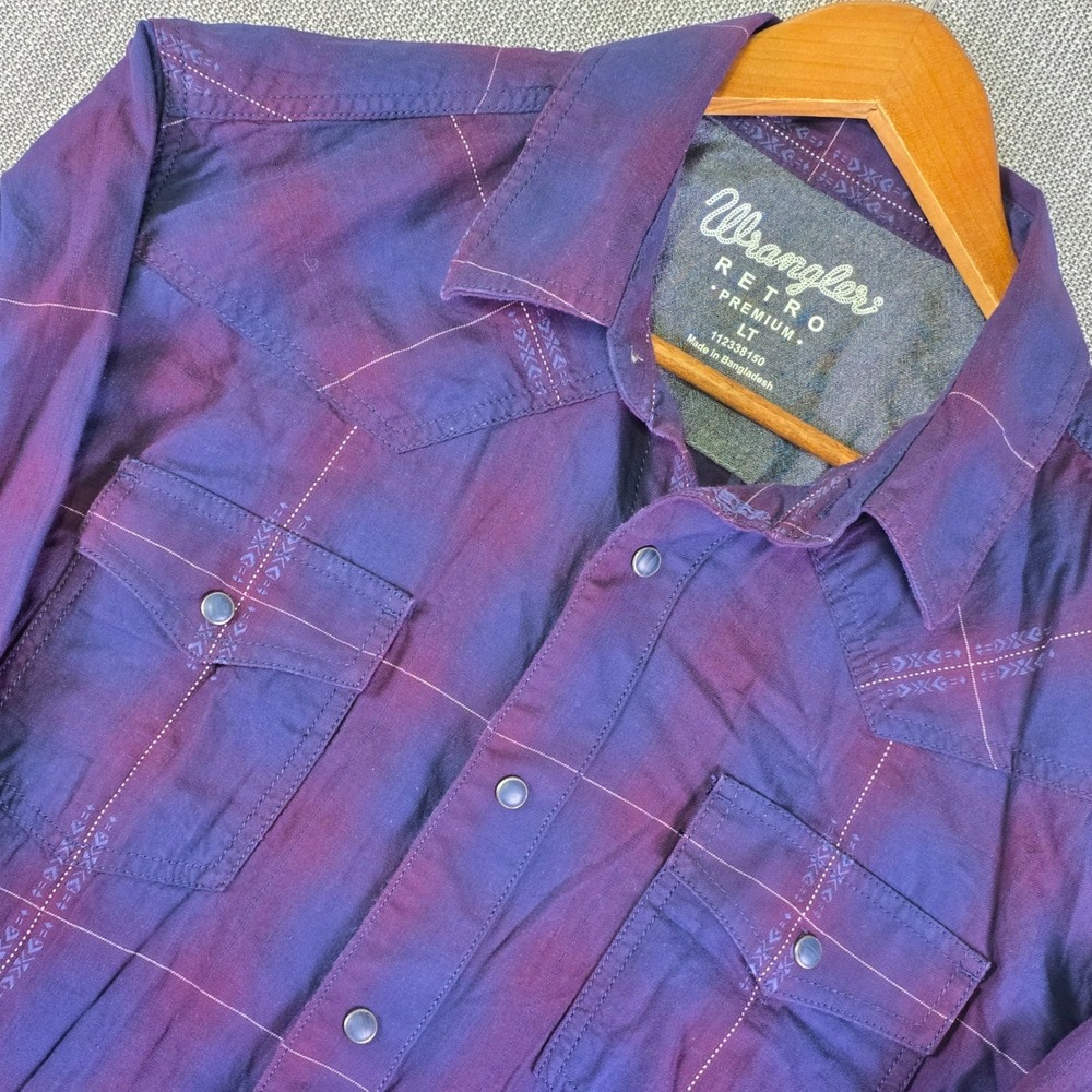 Wrangler Retro Premium Western Pearl Snap Shirt Mens LT Purple Geometric Cowboy